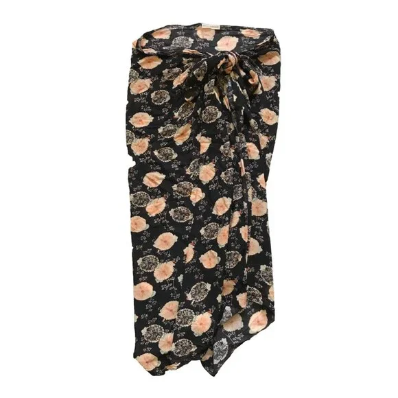 Ulla Johnson Paz Cover Up Sarong Skirt Womens OS Black Pink Floral Print Cotton - Picture 11 of 11